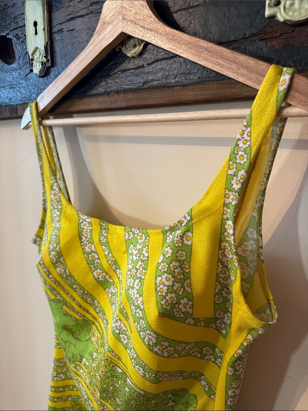 Vintage Nina Ricci Paris Mod Chartreuse Psychedelic Floral Bullet Bra Swimsuit - Picture 3 of 16